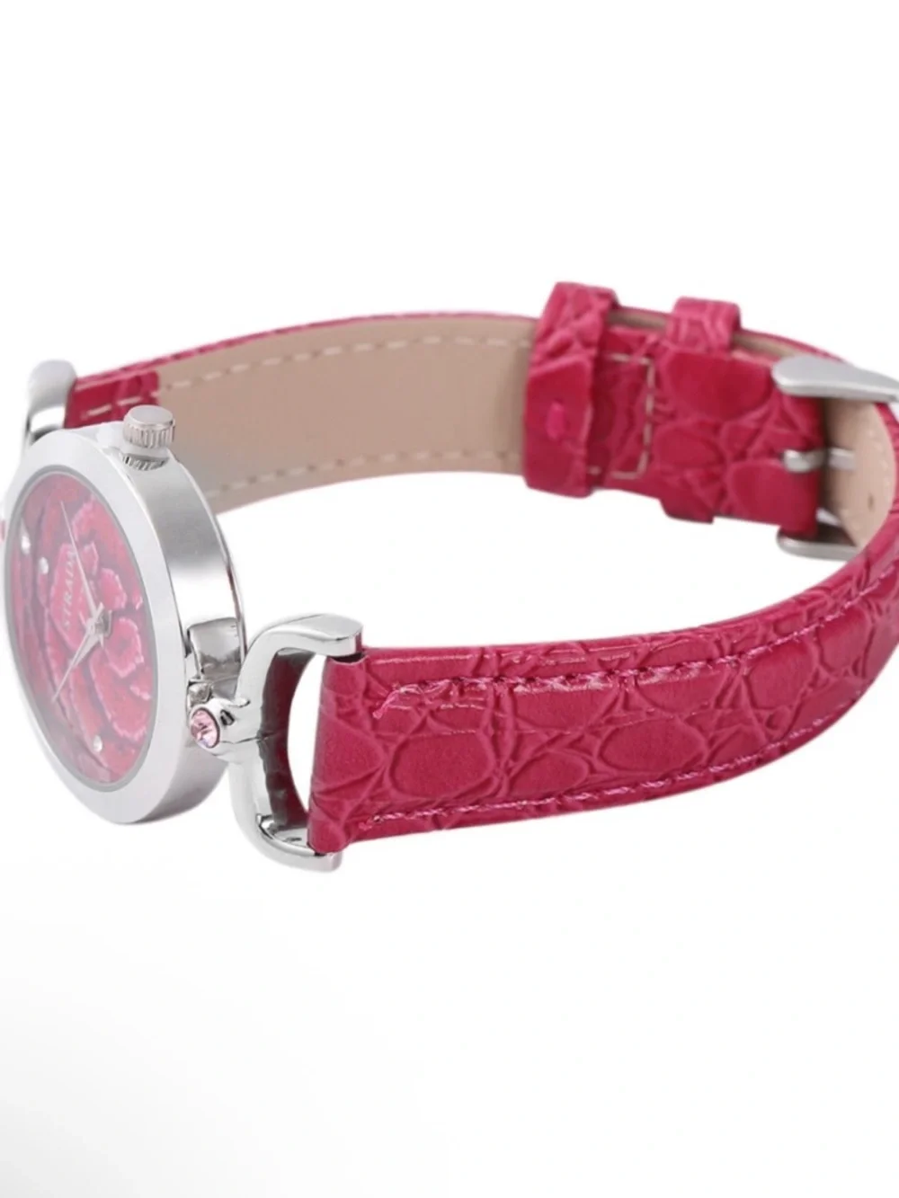 Pink Faux Leather Strap Watch